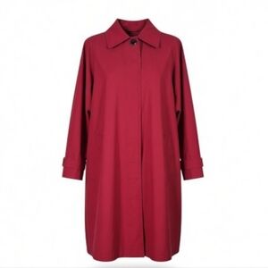 London Fog Trench Coat Women Size 8 Red Hidden Buttons Zip Out Liner Button Cuff